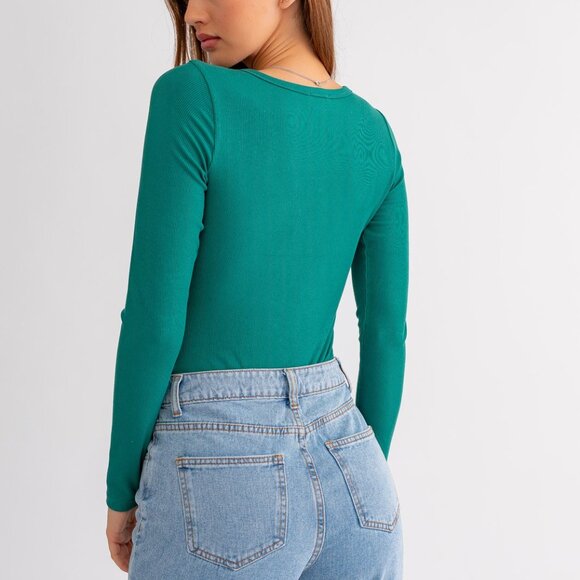 LE LIS Long Sleeve Round Neck Ribbed Bodysuit - Picture 3 of 3